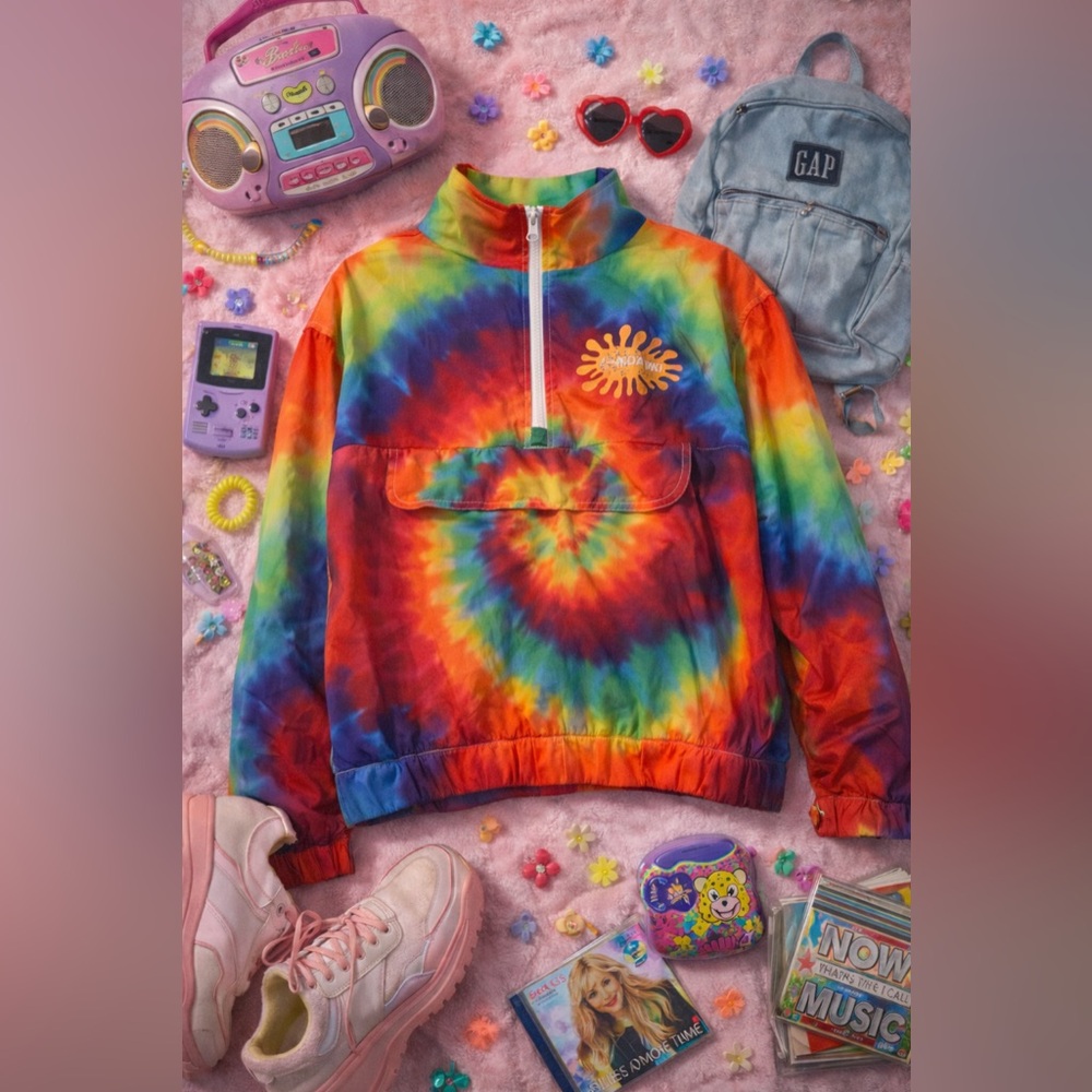 Nickelodeon Rugrats Rainbow Tie-Dye Cropped Pullover Windbreaker Jacket